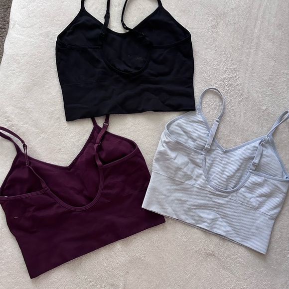 Zella Women's Ribbed Crop Tops - Black, light blue, and maroon Purple - Picture 2 of 2
